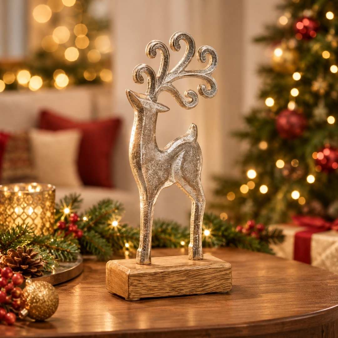 Silver Reindeer Among Christmas Cheer