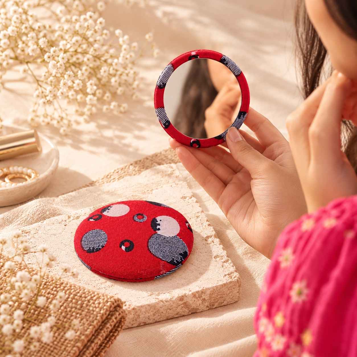 Handcrafted Upcycled Fabric Padded Pocket Mirror