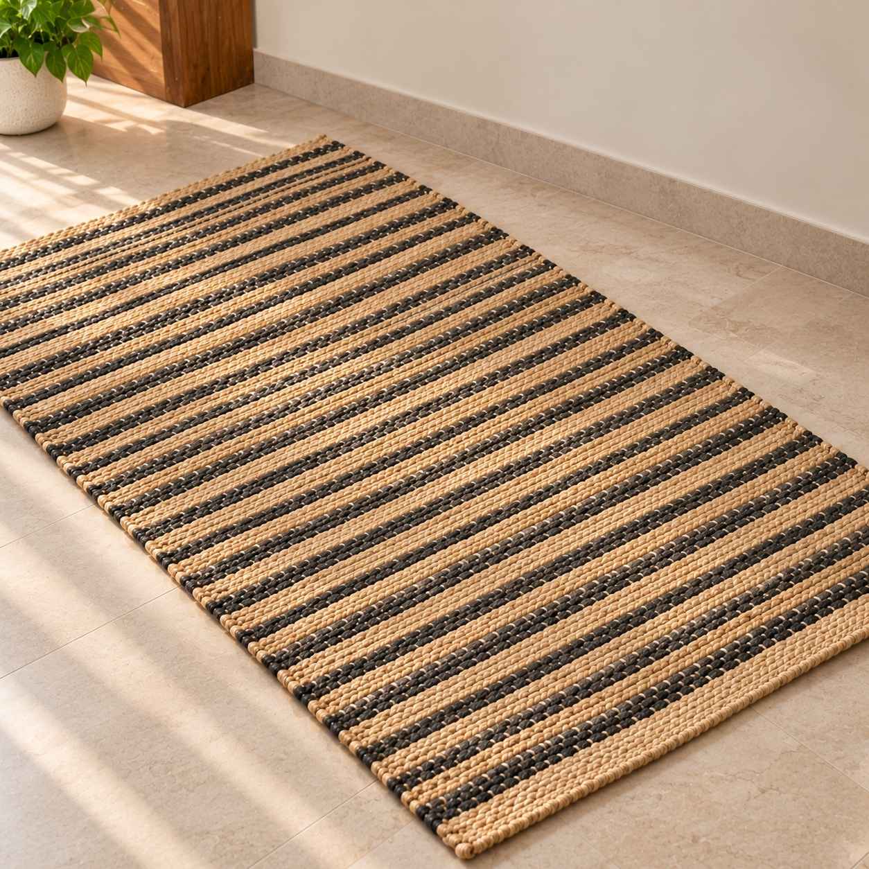 Handwoven Hemp Jute & Cotton Paddle Dhurrie Rug