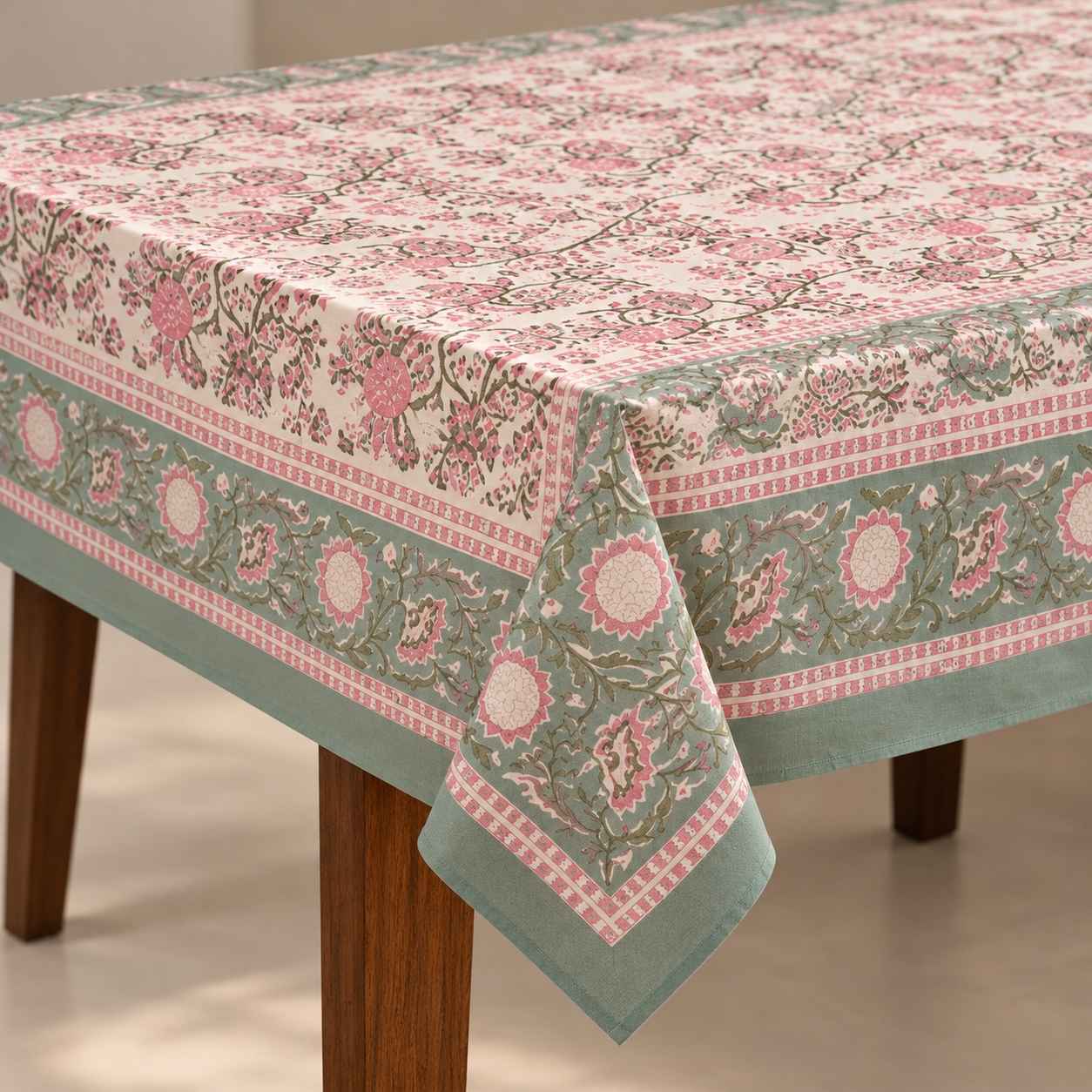 Handcrafted Cotton Block Printed Floral Tablecloth