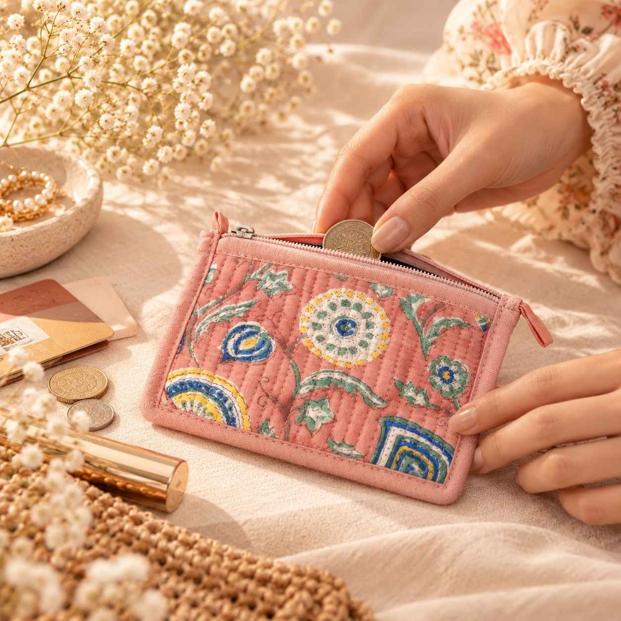 Handcrafted Cotton Quilted Coin Pouch