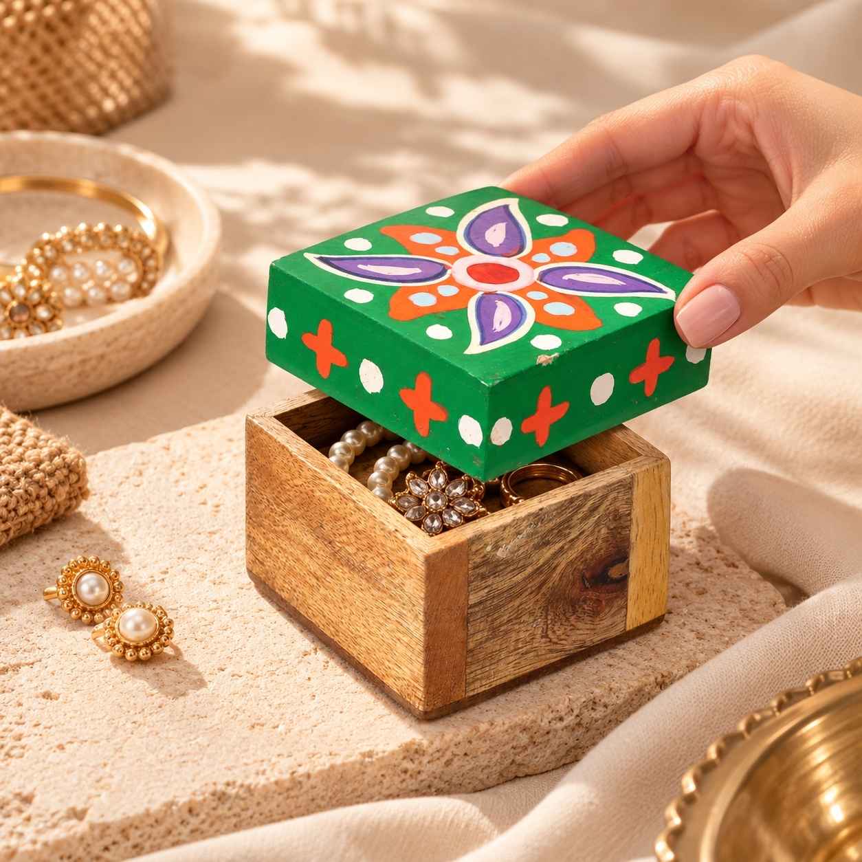 Handcrafted Mango Wood and MDF Pill Box