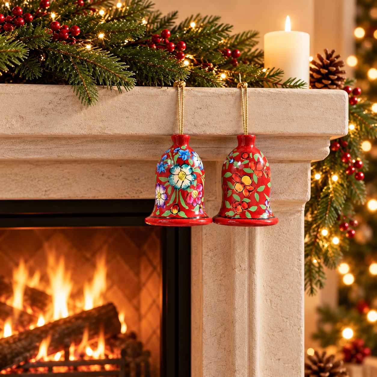 Badloo Wood Hand painted Bell Shape Festive Decor