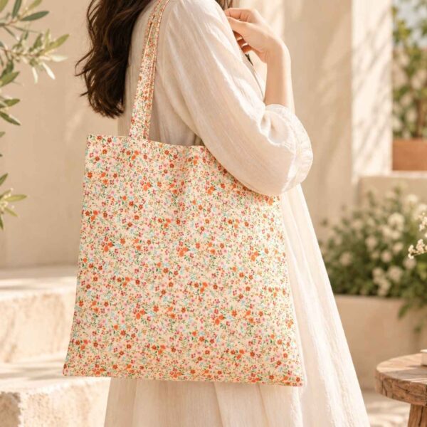 Cotton Tote Bag Screen Printed Floral Perspnal Accessories