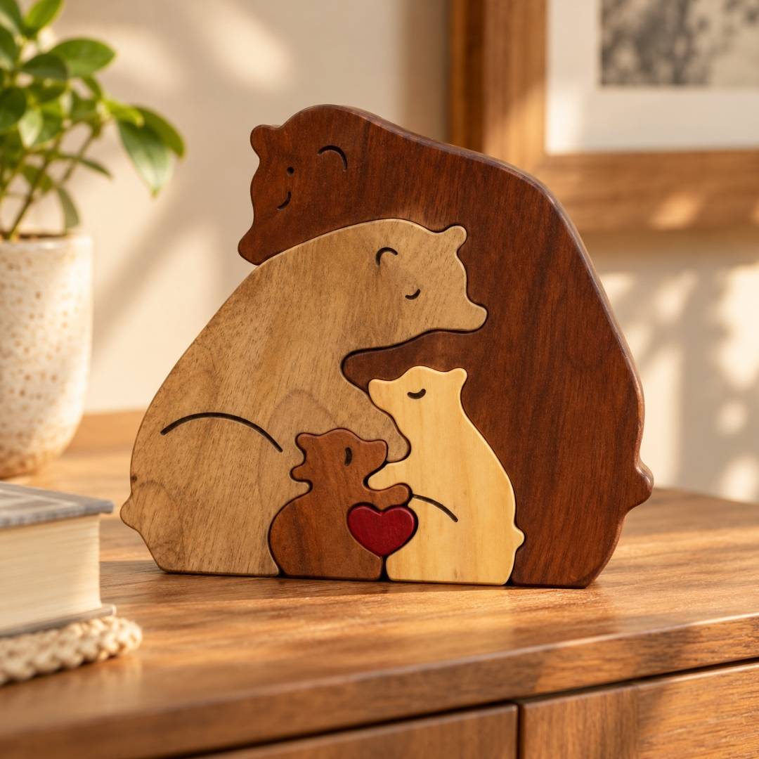 Cozy Wooden Bear Family Puzzle