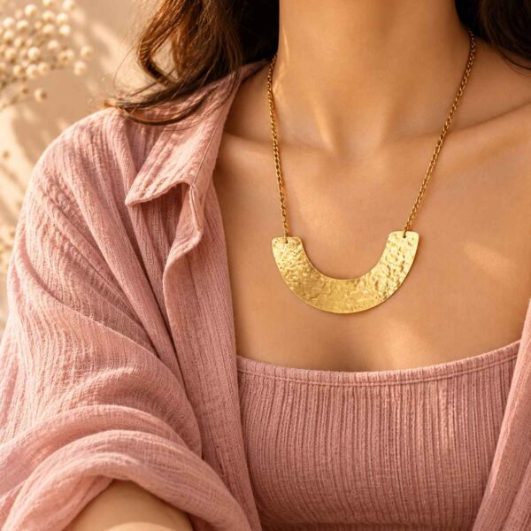 Hammered Brass Half Moon Necklace Personal Accessories