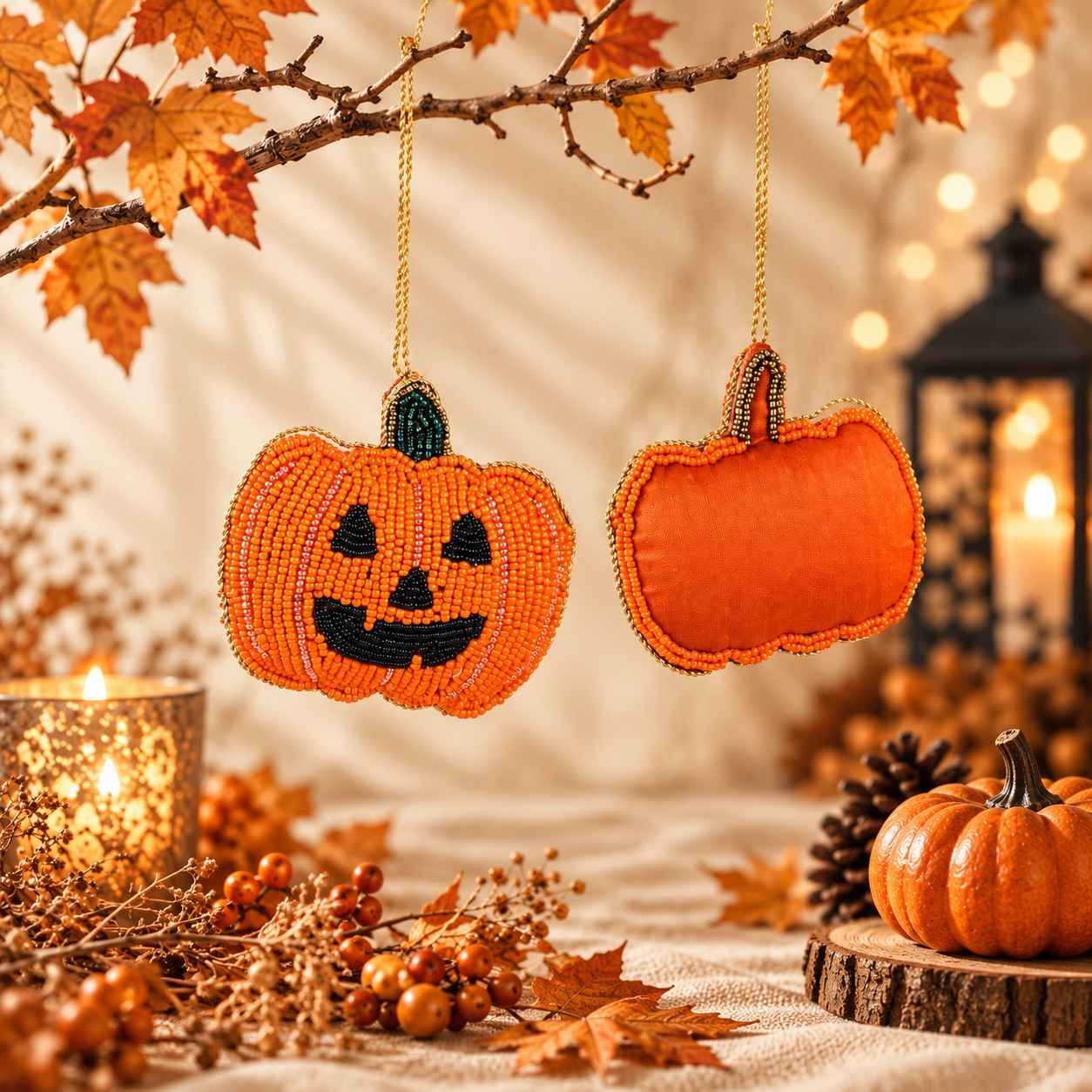 Polyester Silk Fabric Pumpkin Shape Festive Decor