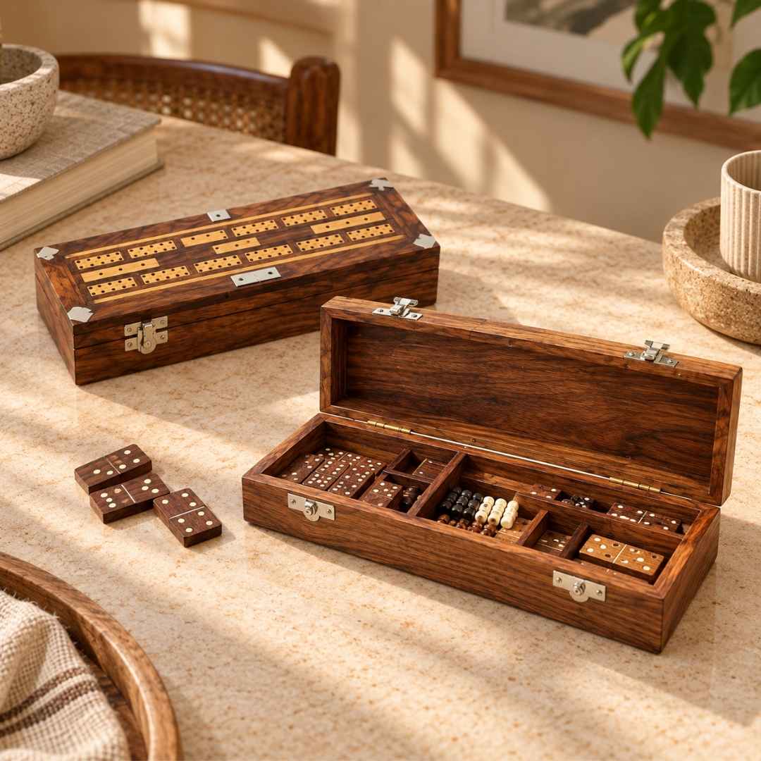 Rustic Wooden Domino Game Set